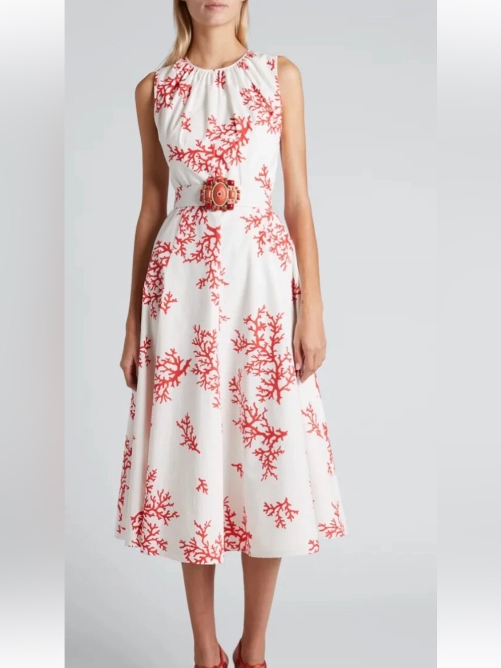 Andrew GN White Coral Print Midi Dress size EU 48 US 14